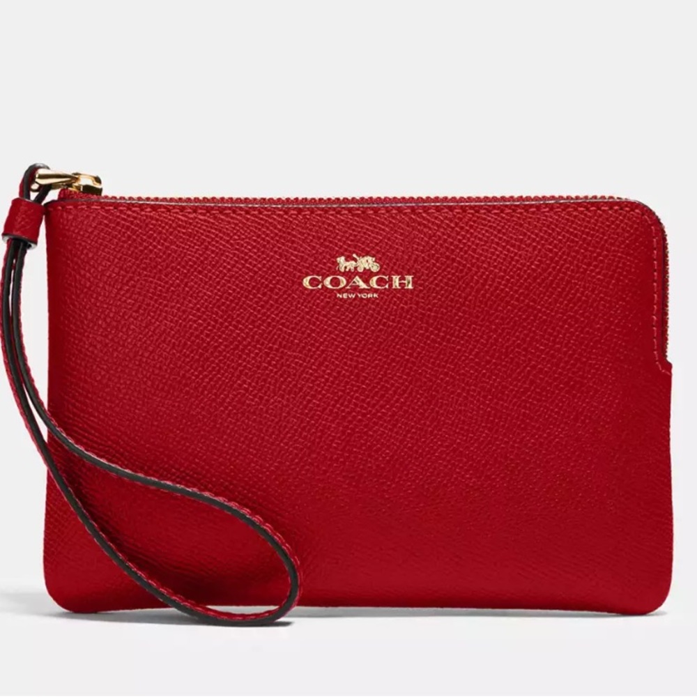 NWT Coach Red Corner Zip Wristlet Gold/1941 Red